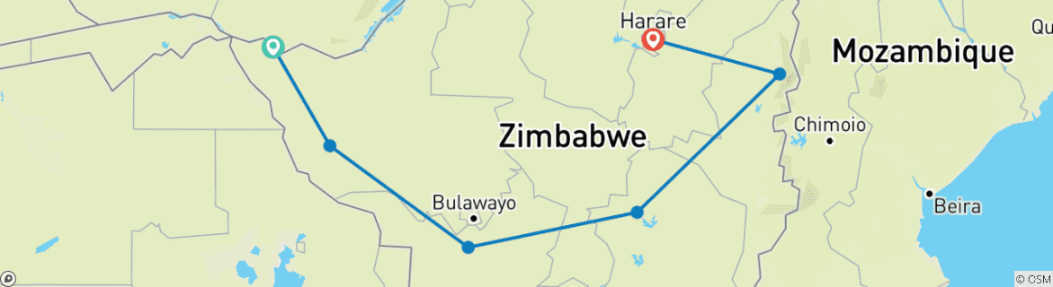 Map of Tailor-Made Best Zimbabwe Safari Tour, Daily Departure & Private Trip