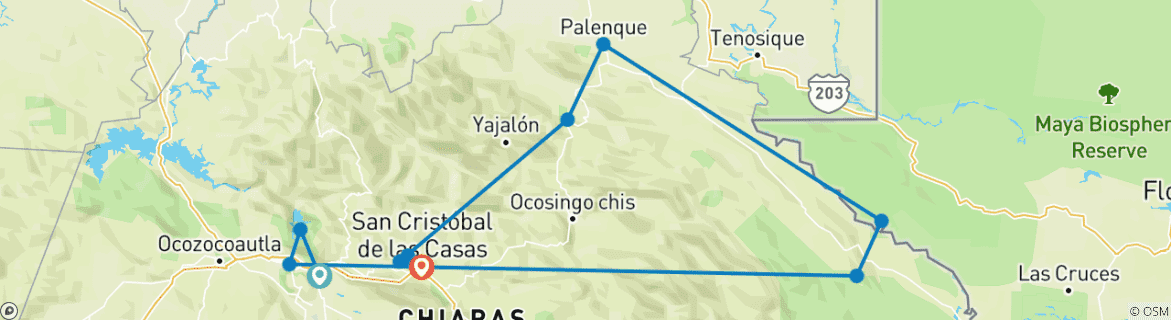 Map of Palenque tour: Explore Wonderful Chiapas and Beauty Waterfalls