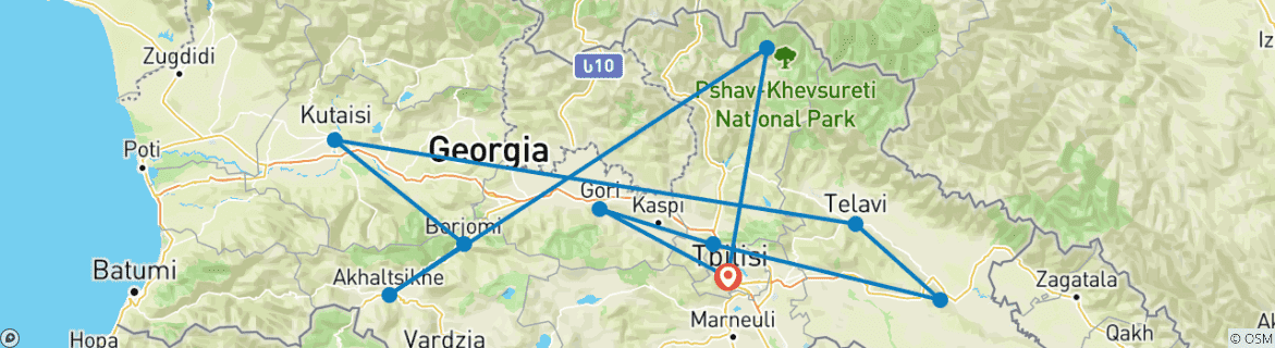Carte du circuit Circuit sur mesure de 9 jours en Géorgie, avec départ quotidien et guide privé