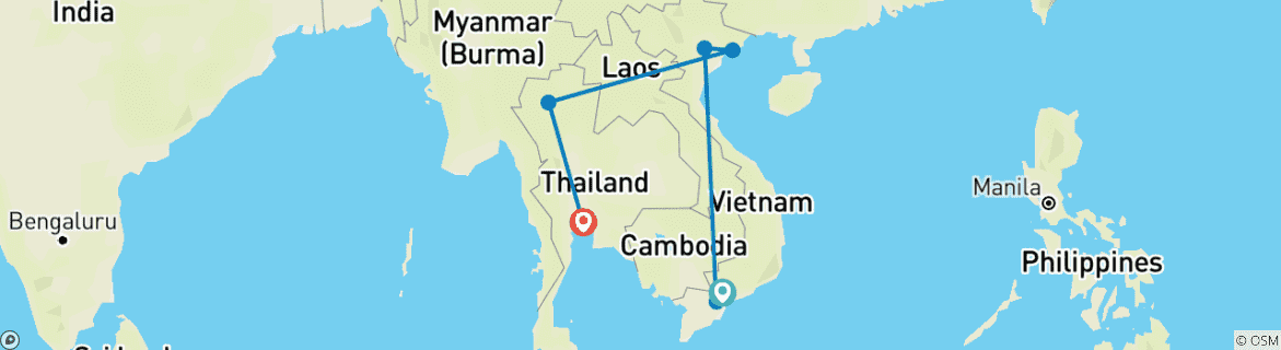 Karte von Das Herz Vietnams und Thailands 10 Tage - Halong Bay/ Mekong/ Chiang Mai/ Bangkok