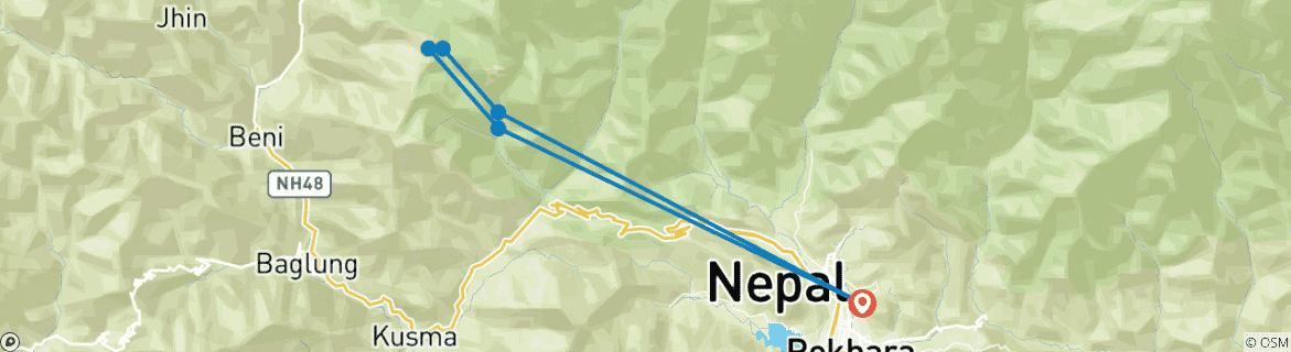 Map of Poon Hill trek from Pokhara