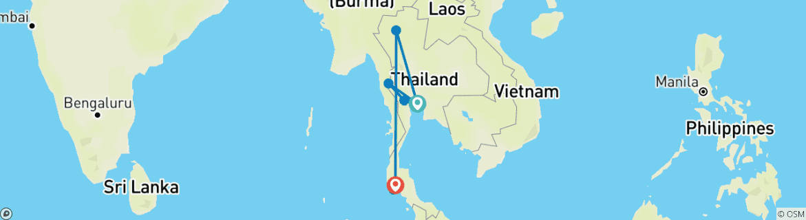 Karte von Exotisches Thailand in 13 Tagen - Bangkok / Kanchanaburi / Chiang Mai/ Insel Krabi