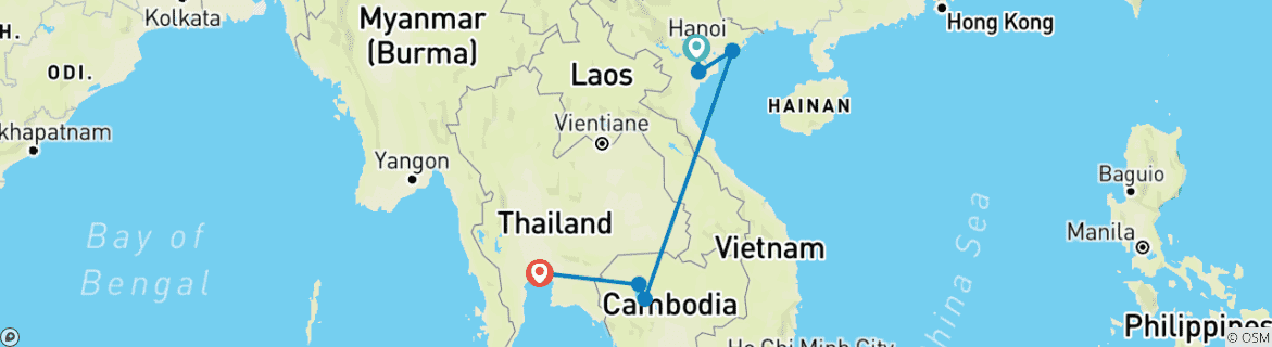 Map of Highlight of Southeast Asia in 10 Days - Halong Bay/ Siem Reap / Bangkok