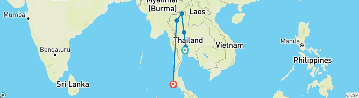 Mapa de Tailandia Extraordinaria en 10 días - Phitsanuloke / Chiang Mai / Phuket