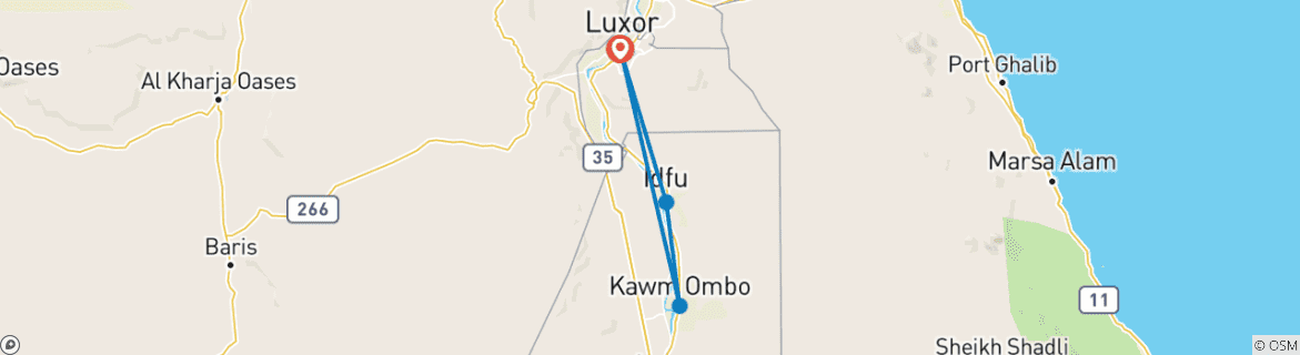 Map of 3 Days Trip to Luxor & Edfu & Kom Ombo Temples