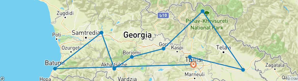 Map of Tailor-Made Georgia Adventure, Daily Departure & Private Guide