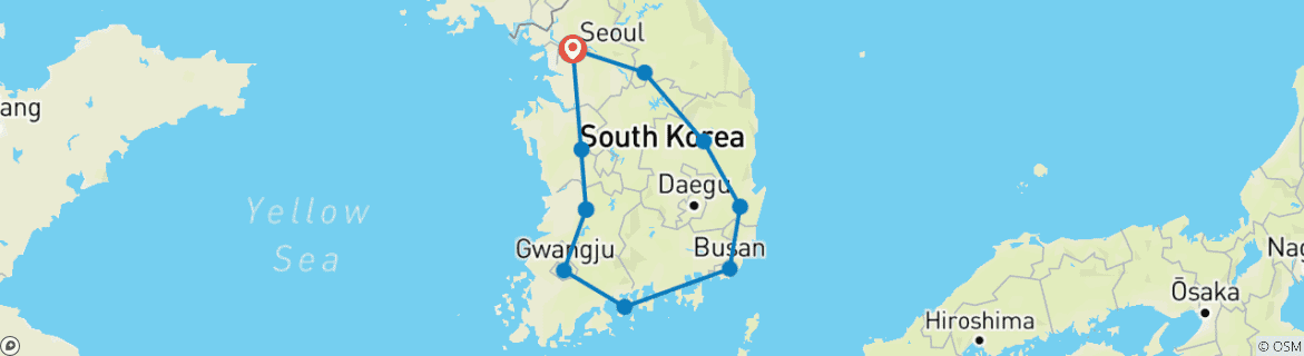 Map of 【South Korea】10 Days Scenic South Korea with Hanbok Royal Cuisine Experience Tour Packages