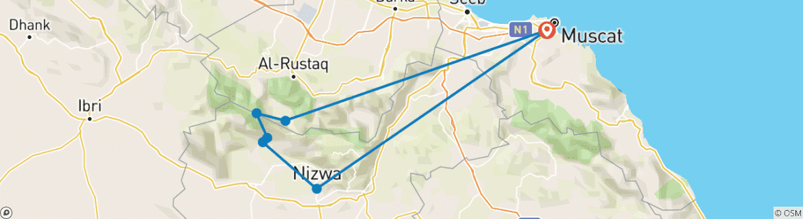 Foto van een kaart met de route van de rondreis