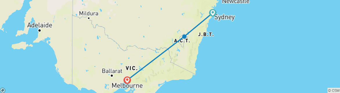 Image of a map showing the route of the tour