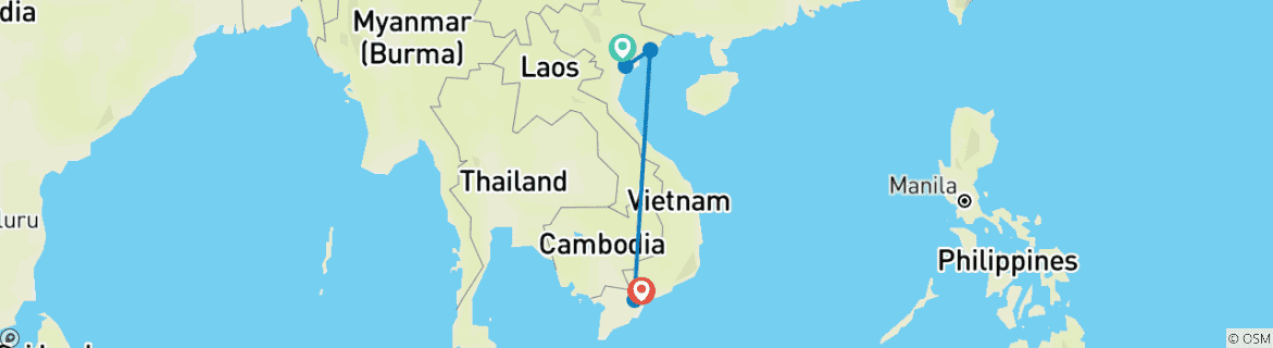 Karte von Vietnam Delight 8 Tage - Süden und Norden von Vietnam