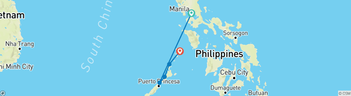 Carte du circuit Ouest des Philippines classique 14 jours - One Life Adventures