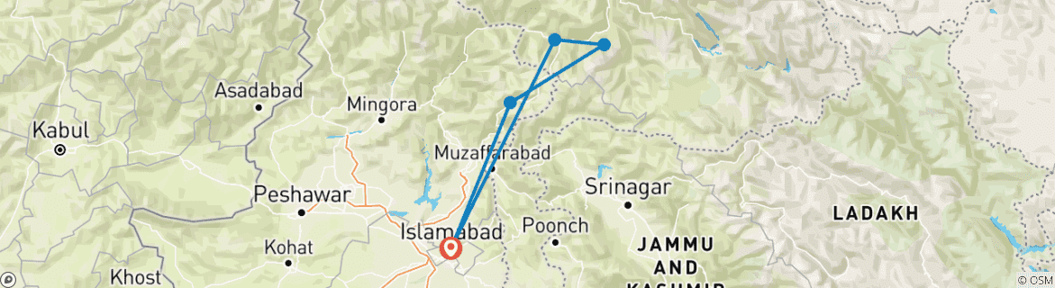 Carte du circuit Trekking au camp de base de Nanga Parbat au Pakistan 2025 et 2026