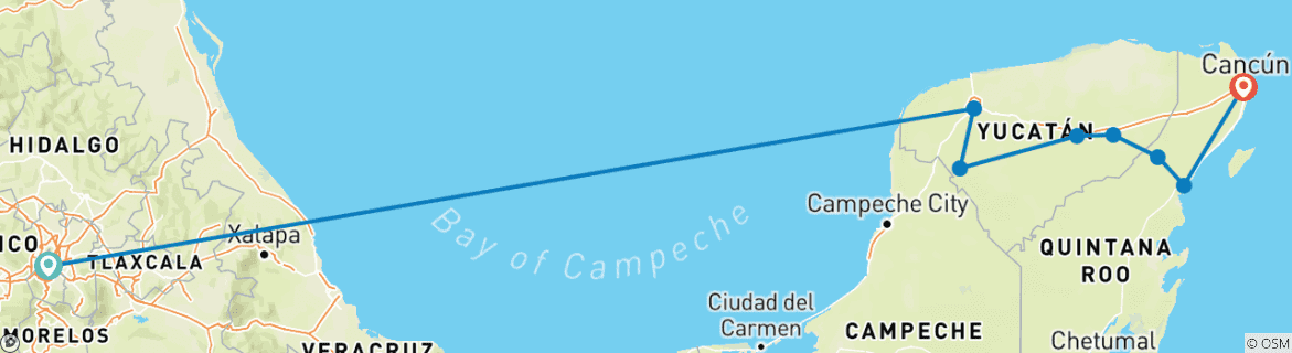 Mapa de 10 Días de Vacaciones de Lujo en Cancún, México, Salida Diaria