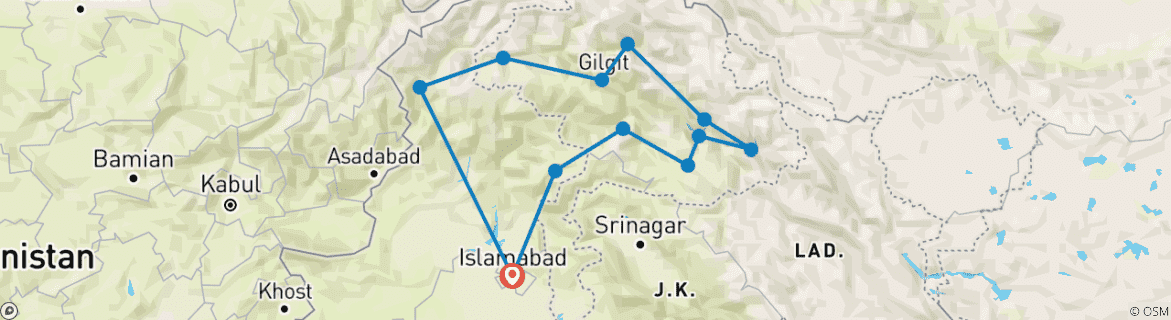 Map of Complete Northern Pakistan Tour