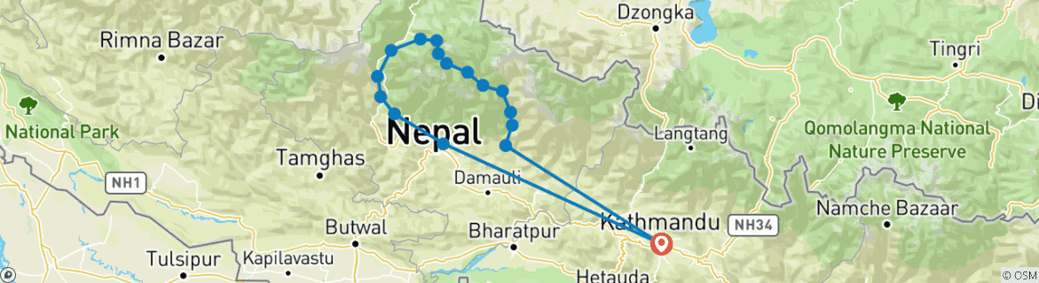 Map of Annapurna Circuit Trek 21 Days