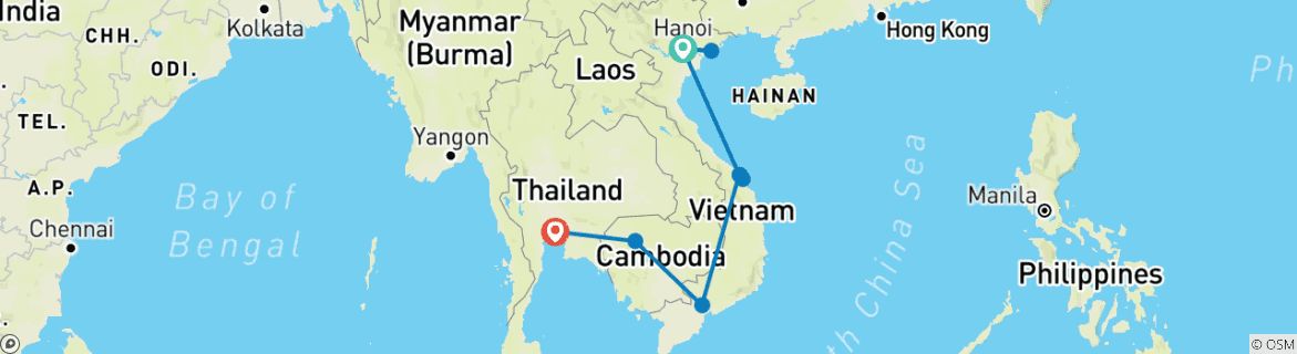 Carte du circuit Trésors indépendants du Vietnam et du Cambodge