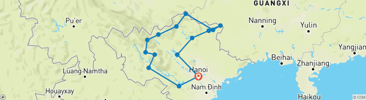 Map of Vietnam Motorbike Tour to Mu Cang Chai, Sapa, Hagiang, Cao Bang, Ba Be lake