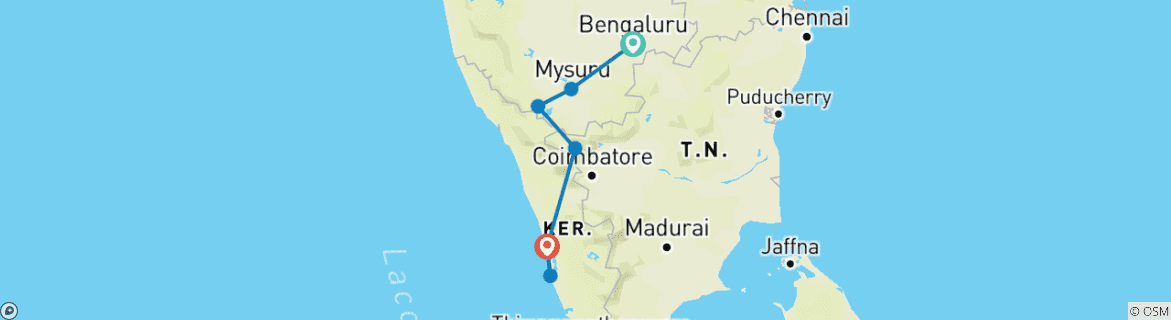 Map of Silicon South to Malabar Magic: Bangalore to Cochin Heritage Trail