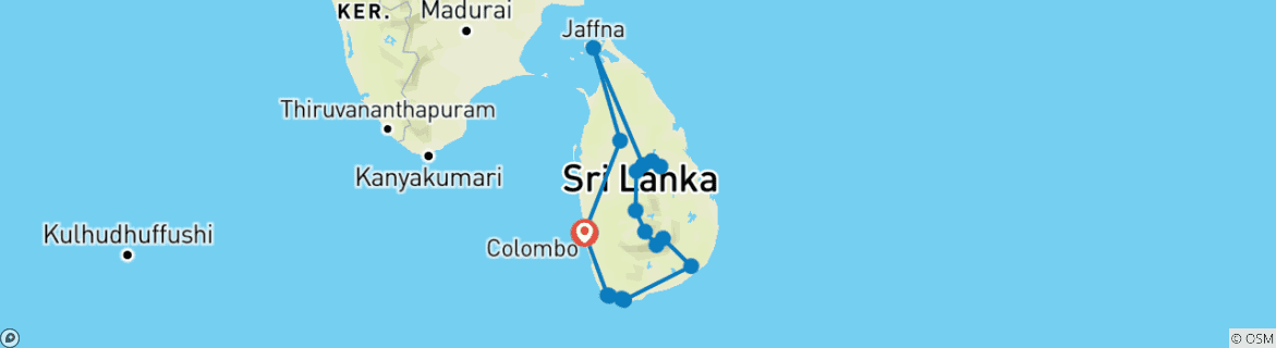 Mapa de Itinerario de 3 semanas por Sri Lanka