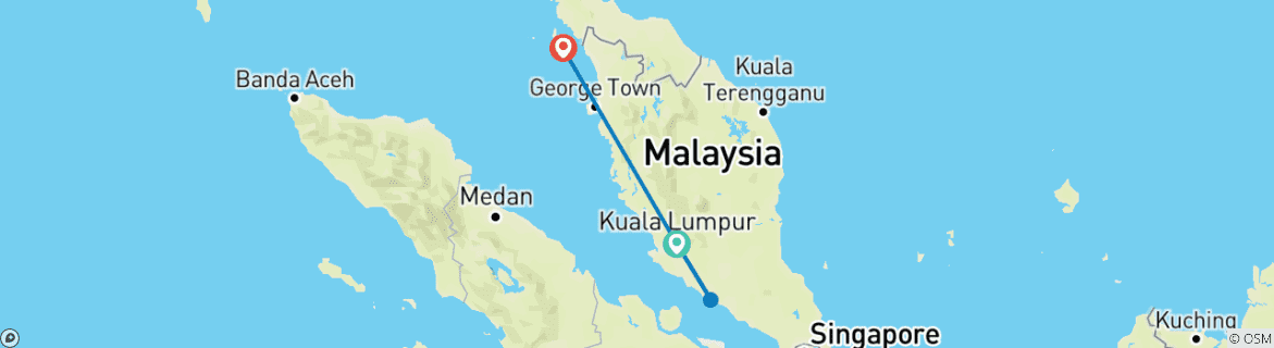 Map of Customized 7-Day Malaysia Family Tour, Daily Depart & Private Guide