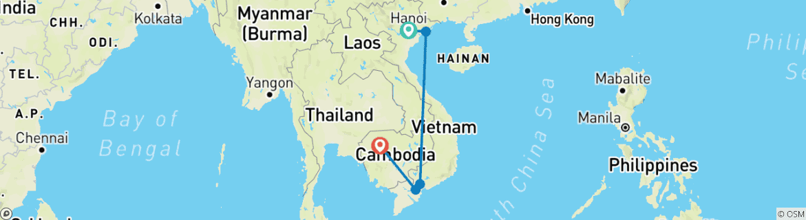 Foto van een kaart met de route van de rondreis