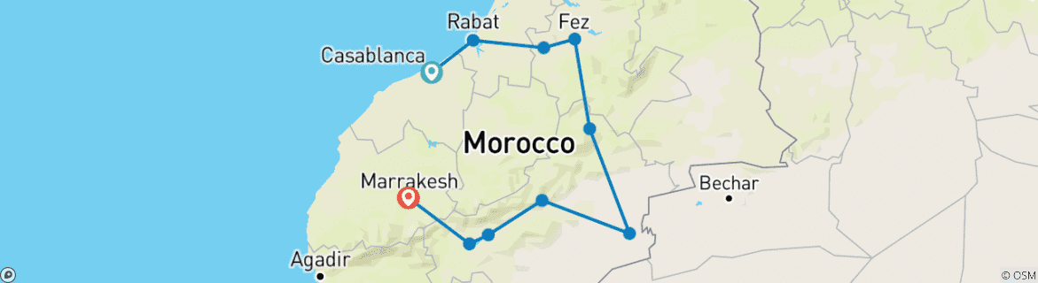 Foto van een kaart met de route van de rondreis