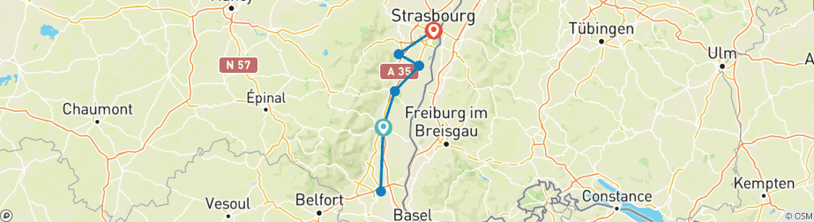 Image d'une carte montrant l'itinéraire du circuit