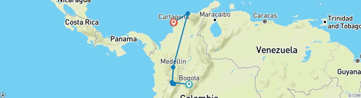 Kaart van Aangepaste Colombia 2-Week familiereis, dagelijkse start & privégids