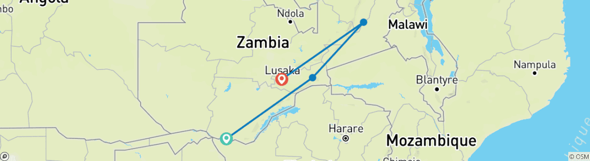 Map of Tailor-Made Best Zambia Tour with Daily Departure, Private Trip