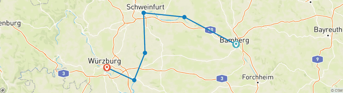 Image d'une carte montrant l'itinéraire du circuit