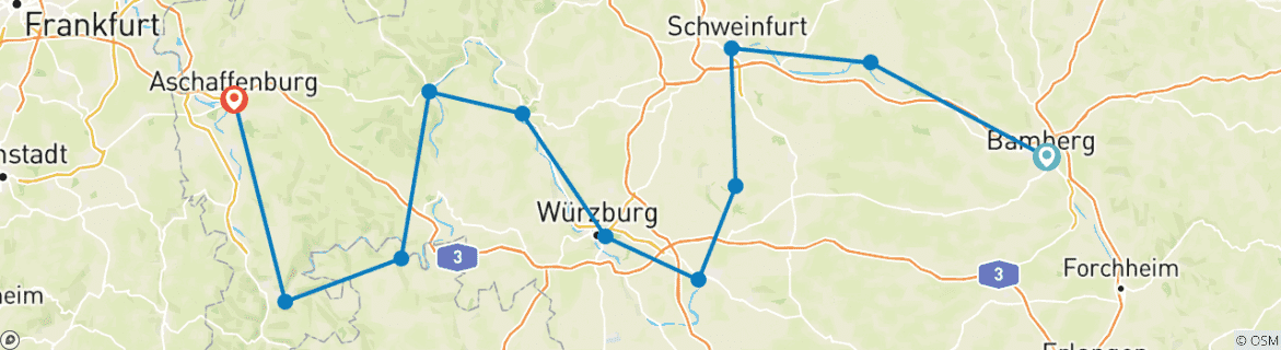 Map of Main: Bummeltour von Bamberg nach Aschaffenburg (12 Tage)