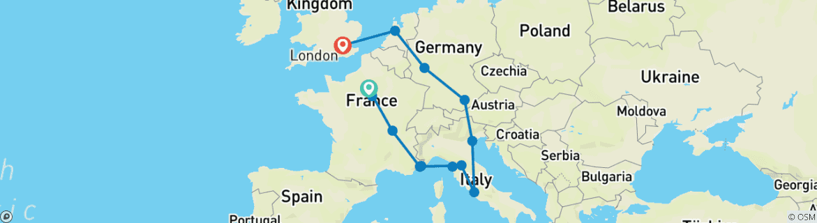 Carte du circuit Points forts de l'Europe (Start Paris, Classic)