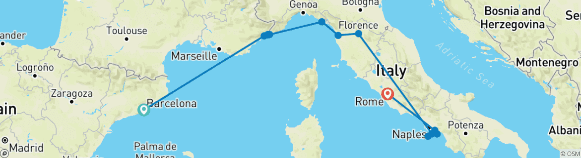 Carte du circuit Barcelona to Rome Quest (Standard, Summer ( Jusqu'à Mar '27), Classic)