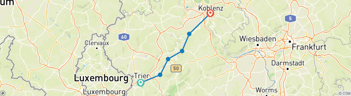 Foto van een kaart met de route van de rondreis