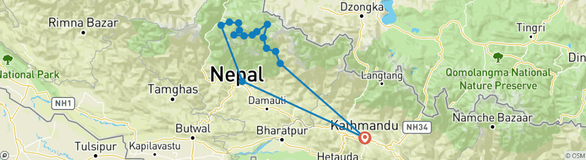 Map of Nar Phu Valley With Tilicho lake Trek