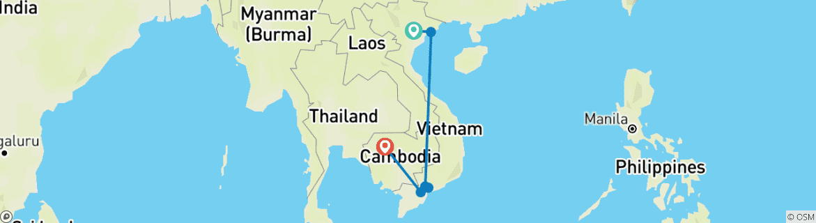 Map of Wonderful Vietnam - Cambodia in 7 Day Package