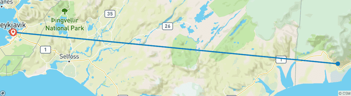 Kaart van IJsland Overnachtingsavontuur - 2 dagen