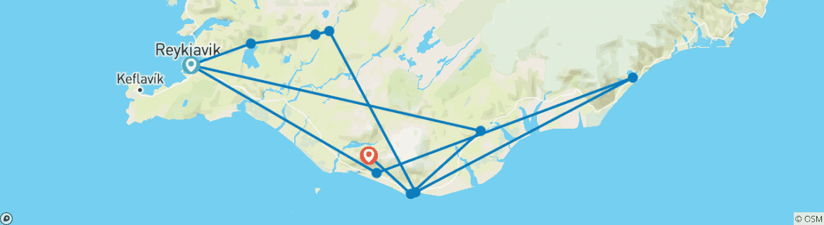 Carte du circuit Geysers, Glaciers et Cercle d'Or - 3 jours