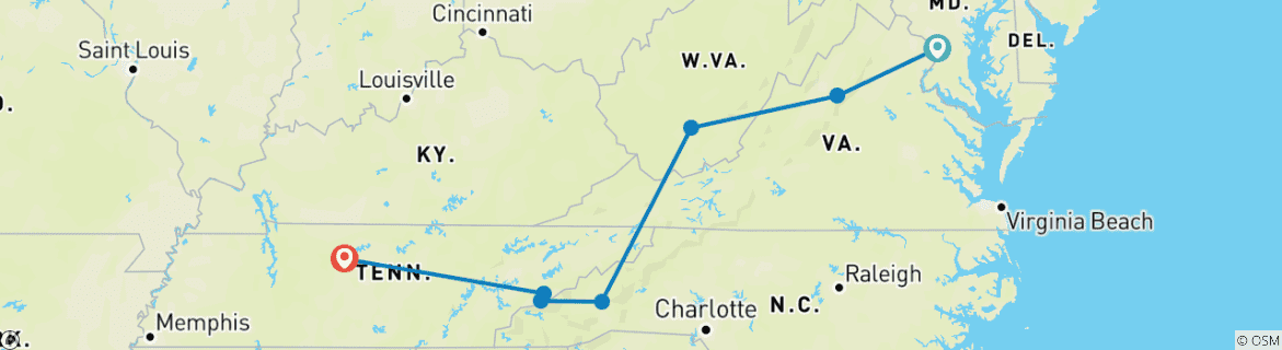 Map of Spectacular National Parks of Eastern USA (Classic, 10 Days)