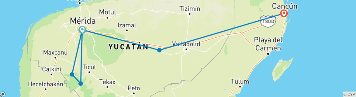 Carte du circuit Séjour à Mérida - 3 jours