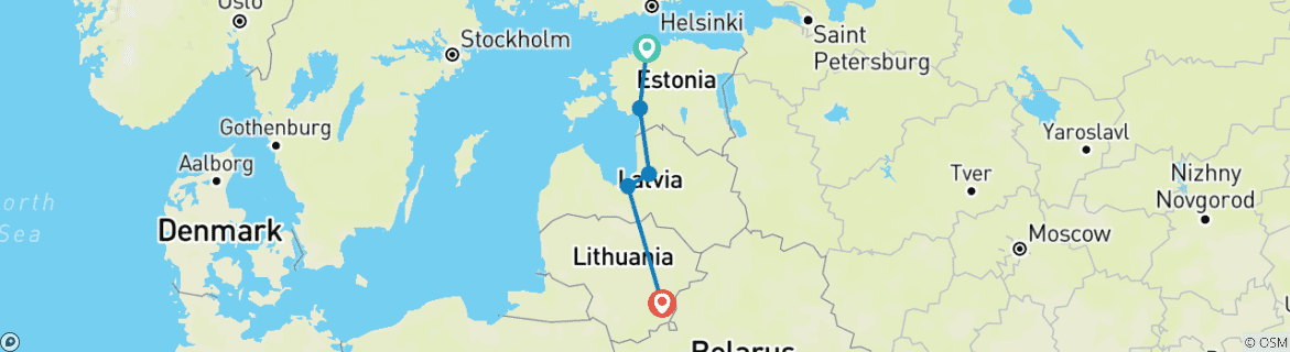 Map of The Baltics in 7 days from Tallinn to Riga end in Vilnius