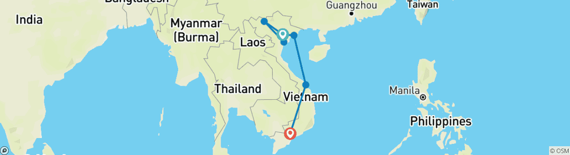 Map of Ultimate 13-Day Vietnam Tour Experience