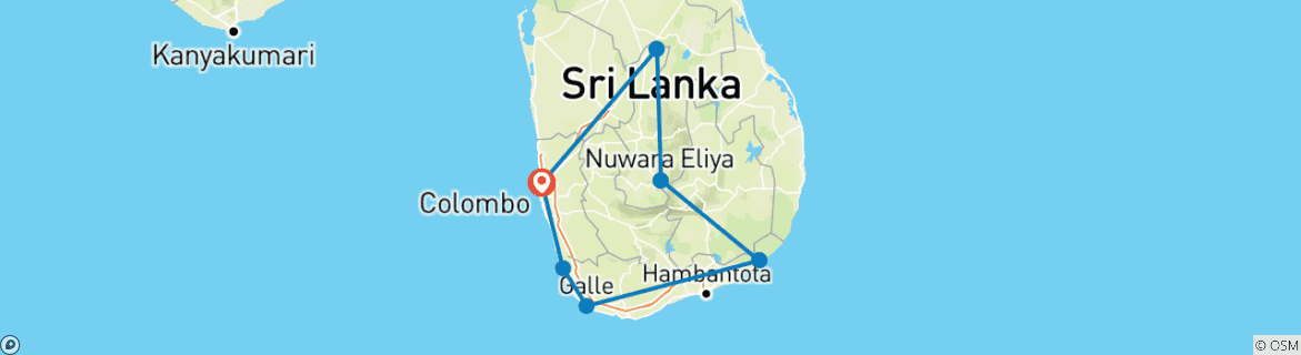 Map of 10-Day Private Tour of Sri Lanka - The Breathtaking  Emerald Island In  The Indian Ocean