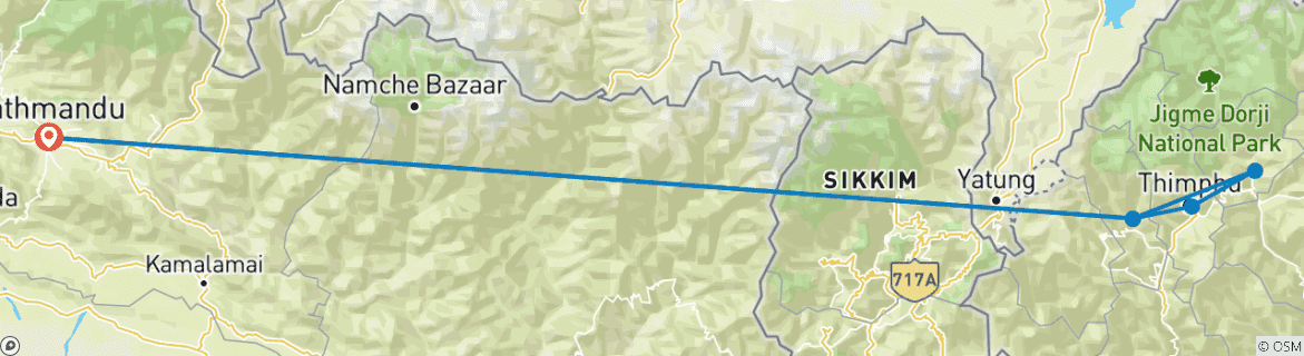 Map of Bhutan Thunder Dragon Tour