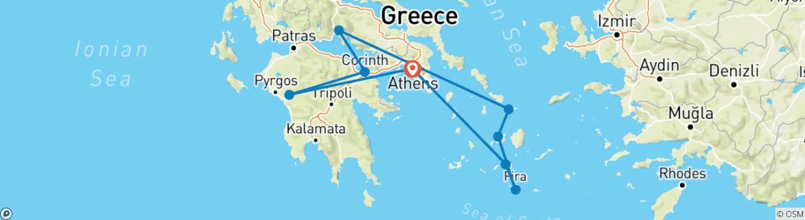 Karte von Griechenland Highlights mit Inselhüpfen 14 Tage