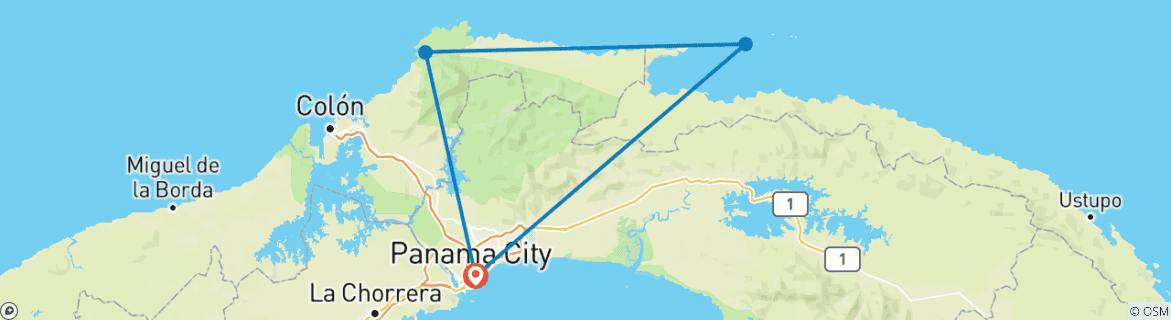 Kaart van Aangepaste reis van Panama Geschiedenis & Eiland, dagelijkse start & privégids