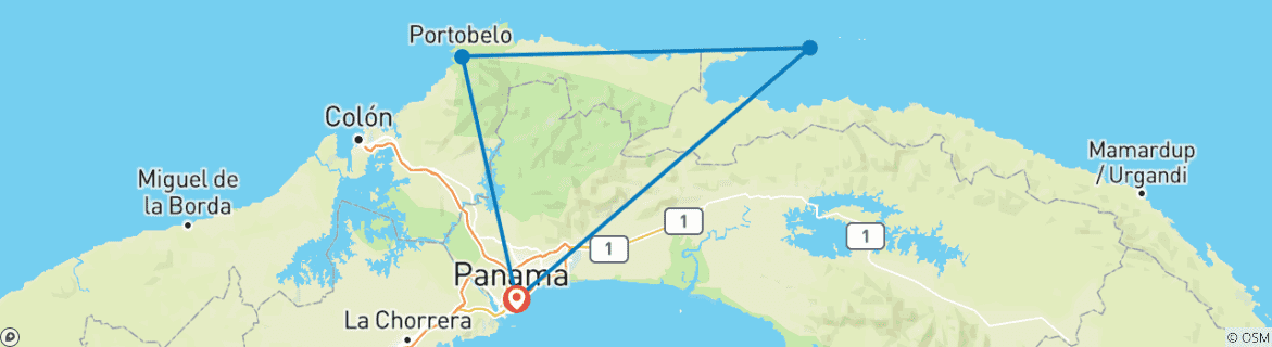 Carte du circuit Voyage personnalisé de l'histoire et de l'île de Panama avec départ quotidien