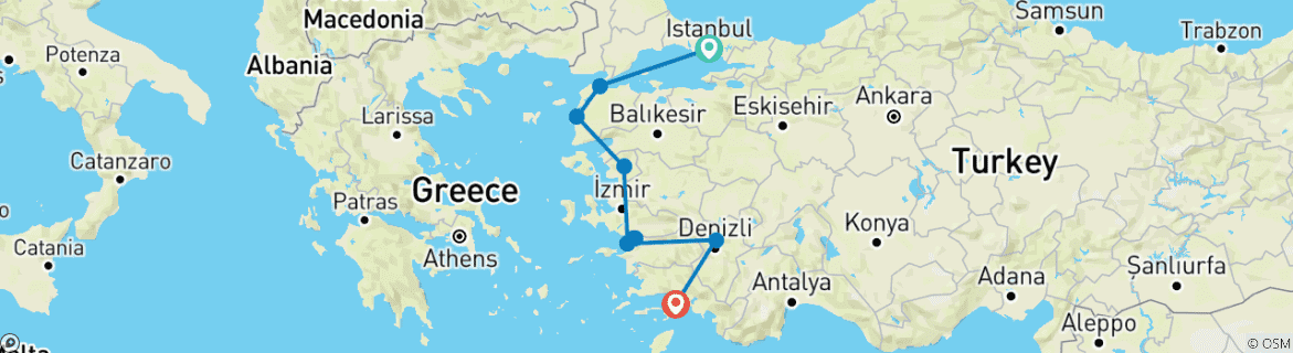 Map of Istanbul to the Med - 7 days