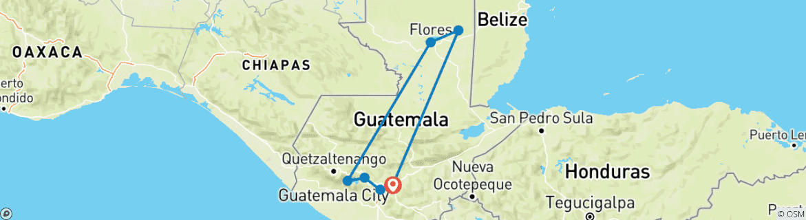 Mapa de El mejor circuito a Guatemala personalizado - salida diaria