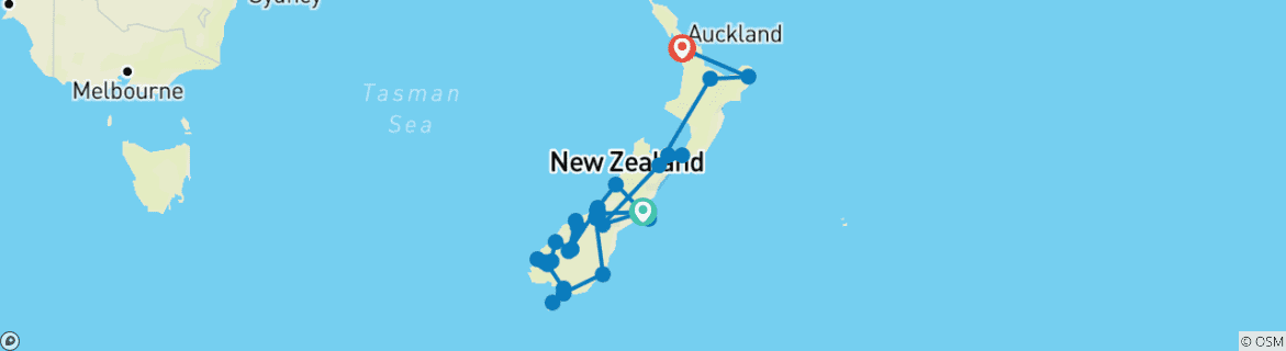 Image of a map showing the route of the tour